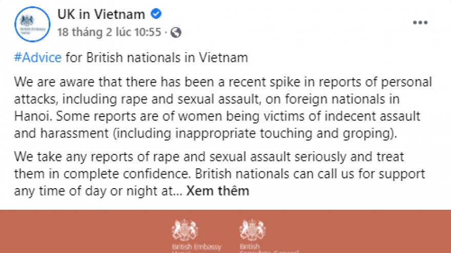 Làm rõ thông tin ĐSQ Anh nêu về việc người nước ngoài ở Việt Nam bị tấn công